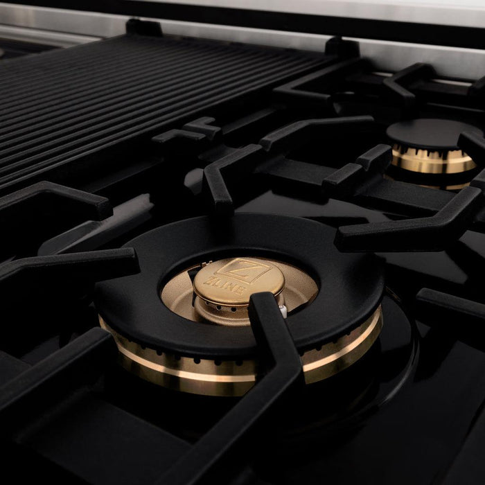 ZLINE Autograph Edition 48 in. Porcelain Rangetop with 7 Gas Burners in Stainless Steel with Champagne Bronze Accents (RTZ-48-CB)