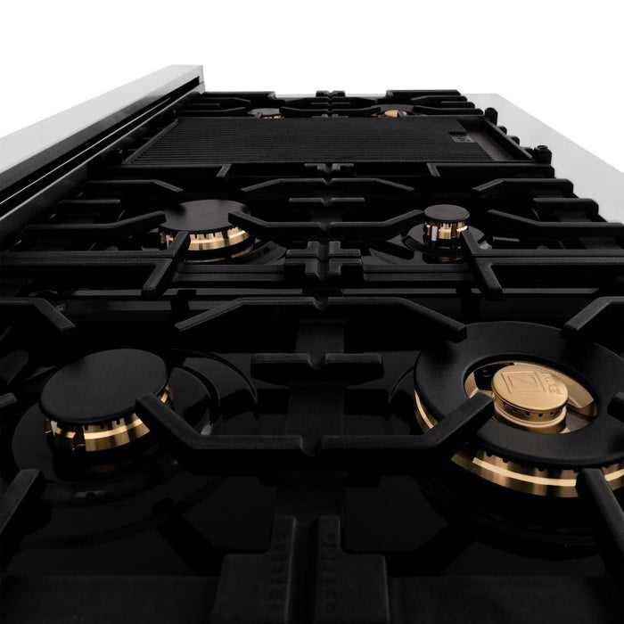 ZLINE Autograph Edition 48 in. Porcelain Rangetop with 7 Gas Burners in Stainless Steel with Champagne Bronze Accents (RTZ-48-CB)