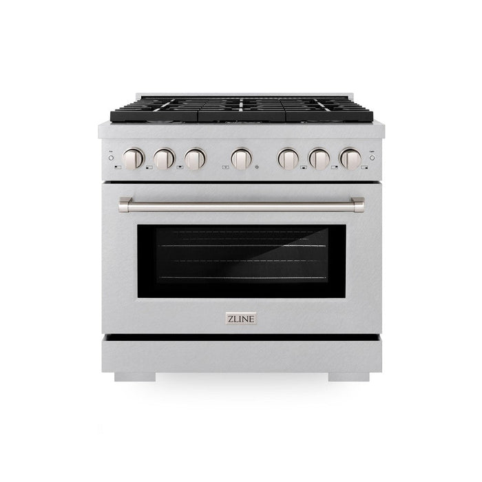 ZLINE 36 in. 5.2 cu. ft. Paramount Dual Fuel Range with 6 Burner Gas Cooktop and Electric Convection Oven in DuraSnow® Stainless Steel (SDRS-36)