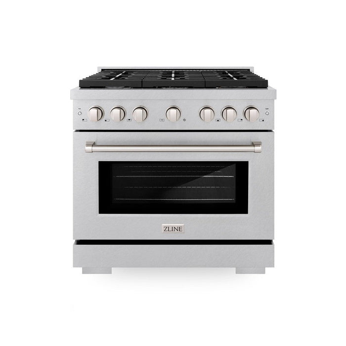 ZLINE 36 in. 5.2 cu. ft. Paramount Dual Fuel Range with Gas Cooktop and Electric Convection Oven in DuraSnow® Stainless Steel with 6 Brass Burners (SDRS-BR-36)