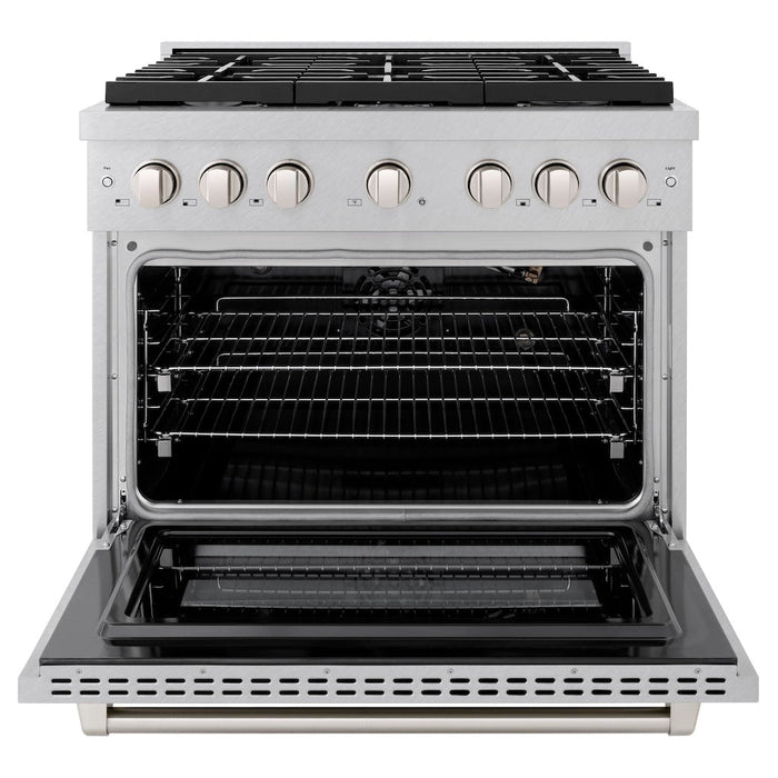 ZLINE 36 in. 5.2 cu. ft. Paramount Gas Range with 6 Burner Cooktop and Convection Gas Oven in DuraSnow® Stainless Steel (SGRS-36)