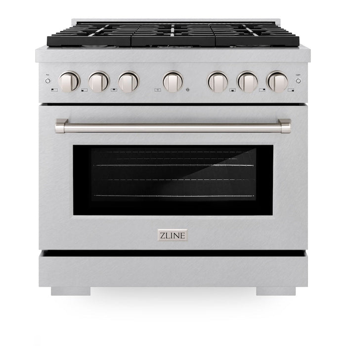 ZLINE 36 in. 5.2 cu. ft. Paramount Gas Range with 6 Burner Cooktop and Convection Gas Oven in DuraSnow® Stainless Steel (SGRS-36)