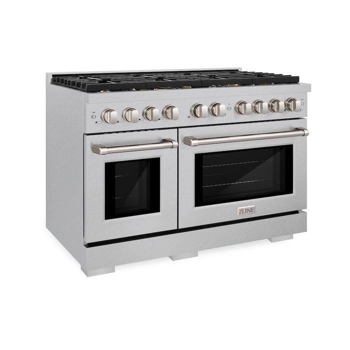 ZLINE 48 in. 6.7 cu. ft. Paramount Double Oven Gas Range in DuraSnow® Stainless Steel with 8 Brass Burners (SGRS-BR-48)