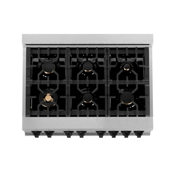 ZLINE Autograph Edition 36 in. 4.6 cu. ft. Legacy Dual Fuel Range with 6 Burner Gas Cooktop and Electric Convection Oven in DuraSnow® Stainless Steel with White Matte Door and Matte Black Accents (RASZ-WM-36-MB)