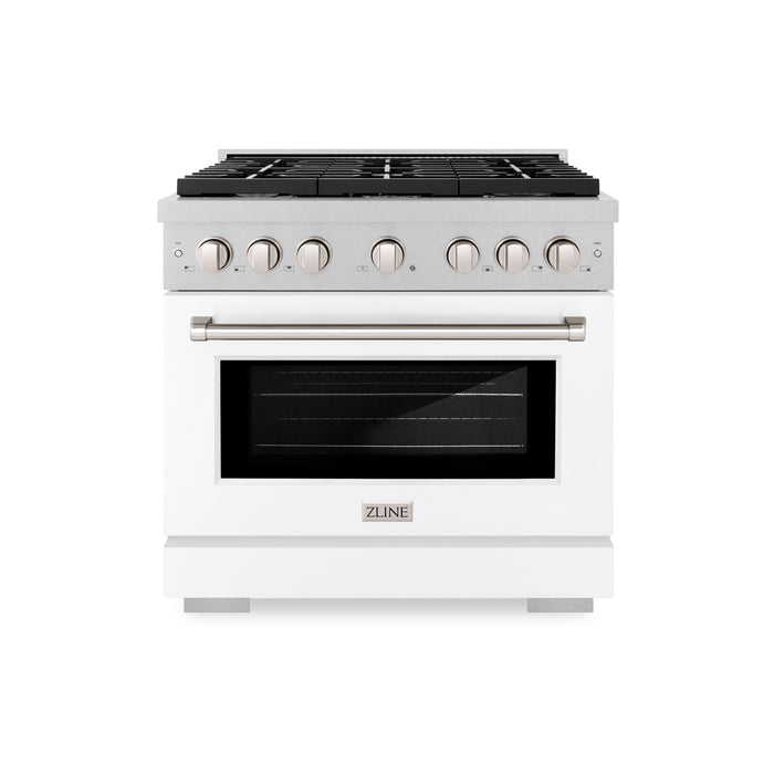 ZLINE 36 in. 5.2 cu. ft. Paramount Dual Fuel Range with 6 Burner Gas Cooktop and Electric Convection Oven in DuraSnow® Stainless Steel with White Matte Door (SDRS-WM-36)