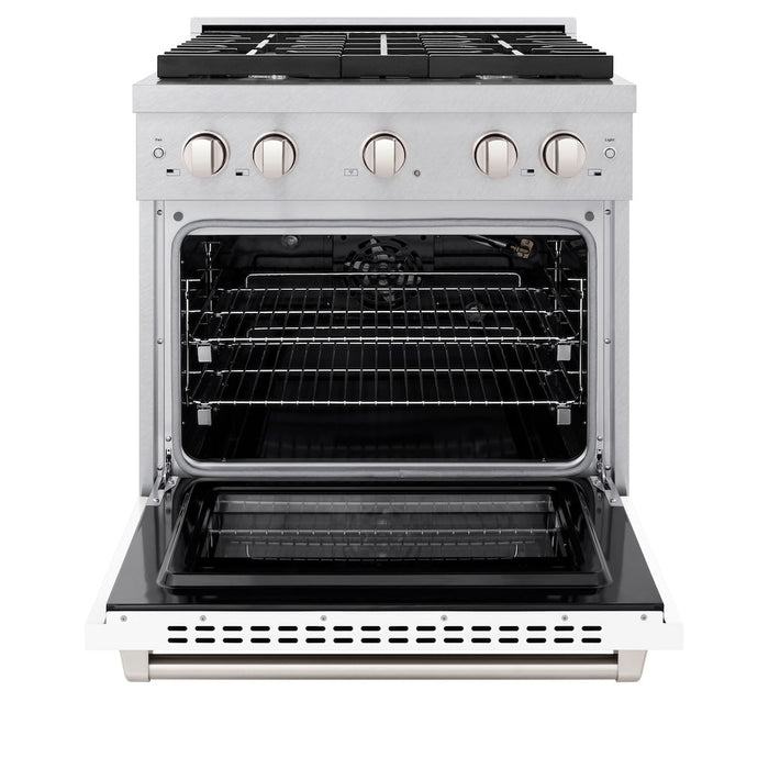 ZLINE 30 in. 4.2 cu. ft. Paramount Gas Range with 4 Burner Cooktop and Convection Gas Oven in DuraSnow® Stainless Steel with White Matte Door (SGRS-WM-30)