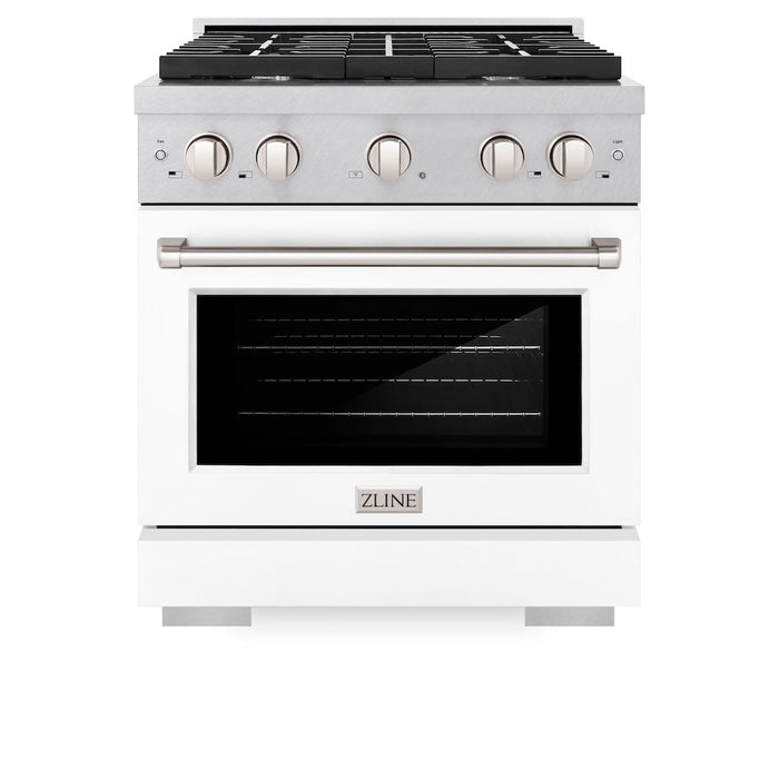 ZLINE 30 in. 4.2 cu. ft. Paramount Gas Range with 4 Burner Cooktop and Convection Gas Oven in DuraSnow® Stainless Steel with White Matte Door (SGRS-WM-30)