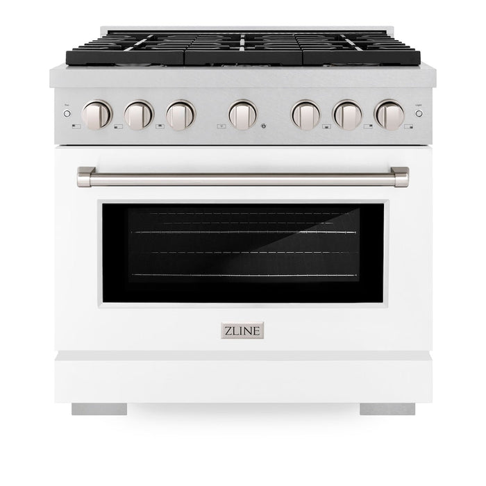 ZLINE 36 in. 5.2 cu. ft. Paramount Gas Range with 6 Burner Cooktop and Convection Gas Oven in DuraSnow® Stainless Steel with White Matte Door (SGRS-WM-36)