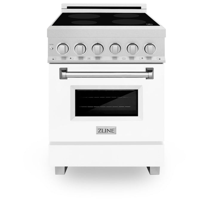 ZLINE 24 in. 2.8 cu. ft. Legacy Induction Range with 4 Element Cooktop and Electric Oven in DuraSnow® Stainless Steel and White Matte Door (RAINDS-WM-24)