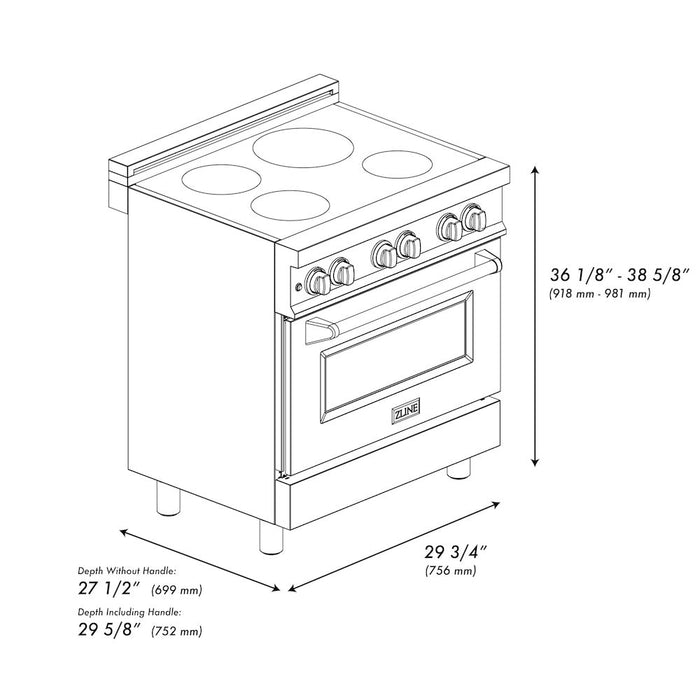 ZLINE 30 in. 4.0 cu. ft. Legacy Induction Range with 4 Element Cooktop and Electric Oven in DuraSnow® Stainless Steel and White Matte Door (RAINDS-WM-30)