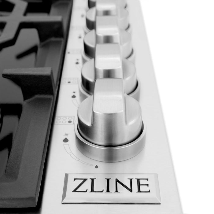 ZLINE 36 in. Gas Cooktop with 6 Brass Burners and Black Porcelain Top (RC-BR-36-PBT)