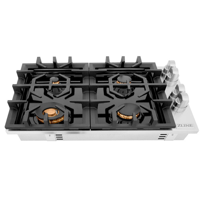 ZLINE 30 in. Gas Cooktop with 4 Brass Burners and Black Porcelain Top (RC-BR-30-PBT)