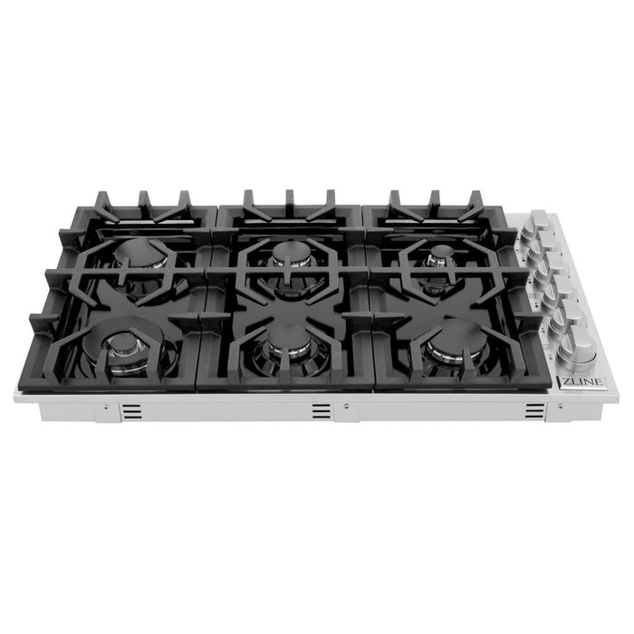 ZLINE 36 in. Gas Cooktop with 6 Burners and Black Porcelain Top (RC36-PBT)