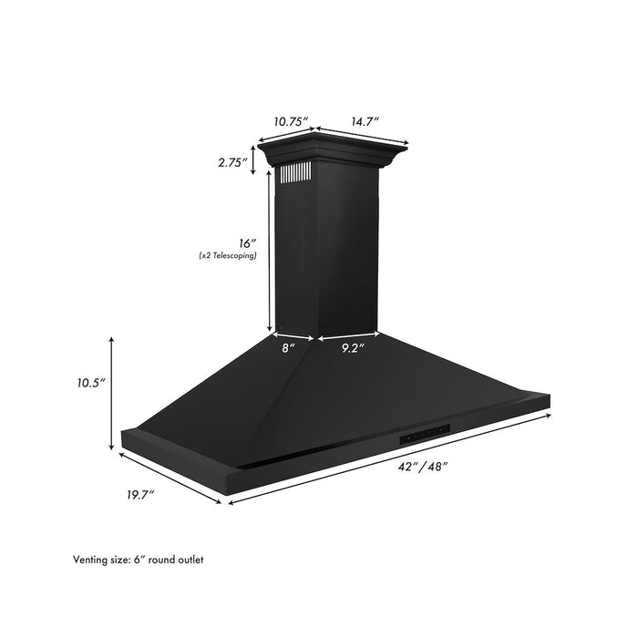 ZLINE Convertible Vent Wall Mount Range Hood in Black Stainless Steel with Crown Molding (BSKBNCRN)