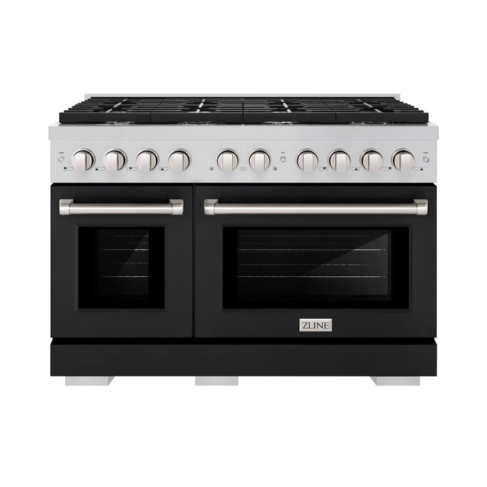 ZLINE 48 in. 6.7 cu. ft. Paramount Double Oven Dual Fuel Range with 8 Burner Gas Cooktop in Stainless Steel with Black Matte Doors (SDR-BLM-48)