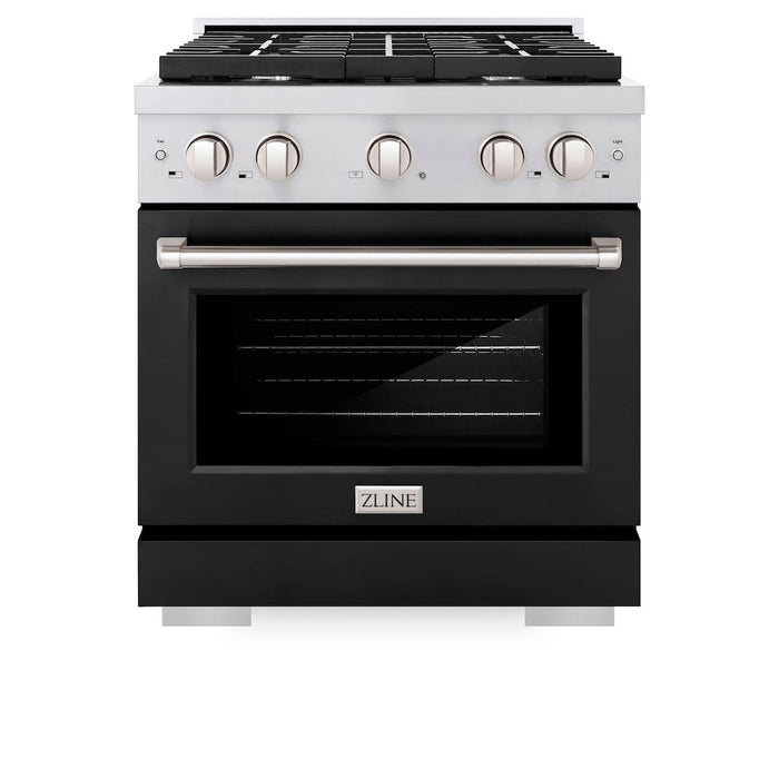 ZLINE 30 in. 4.2 cu. ft. Paramount Gas Range with 4 Burner Gas Cooktop and Convection Gas Oven in Stainless Steel with Black Matte Door (SGR-BLM-30)