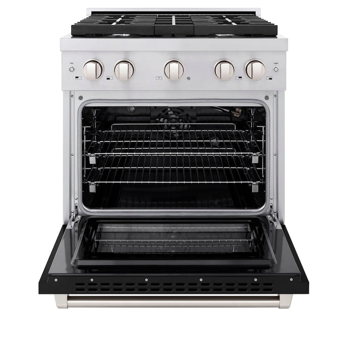 ZLINE 30 in. 4.2 cu. ft. Paramount Gas Range with 4 Burner Gas Cooktop and Convection Gas Oven in Stainless Steel with Black Matte Door (SGR-BLM-30)