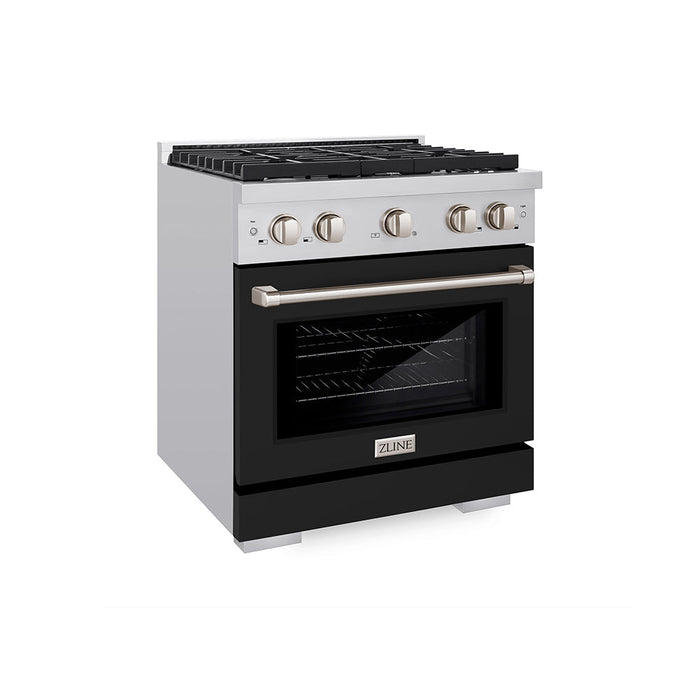 ZLINE 30 in. 4.2 cu. ft. Paramount Gas Range with 4 Burner Gas Cooktop and Convection Gas Oven in Stainless Steel with Black Matte Door (SGR-BLM-30)