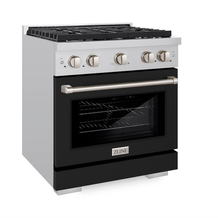 ZLINE 30 in. 4.2 cu. ft. Paramount Gas Range with 4 Burner Gas Cooktop and Convection Gas Oven in Stainless Steel with Black Matte Door (SGR-BLM-30)