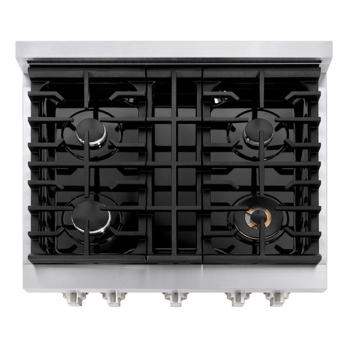 ZLINE 30 in. 4.2 cu. ft. Paramount Gas Range with 4 Burner Gas Cooktop and Convection Gas Oven in Stainless Steel with Black Matte Door (SGR-BLM-30)