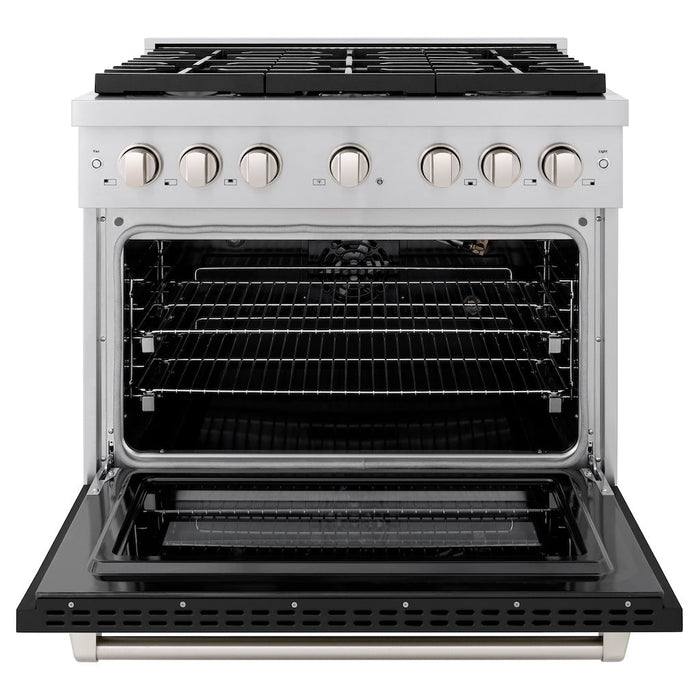 ZLINE 36 in. 5.2 cu. ft. Paramount Gas Range with 6 Burner Cooktop and Convection Gas Oven in Stainless Steel with Black Matte Door (SGR-BLM-36)