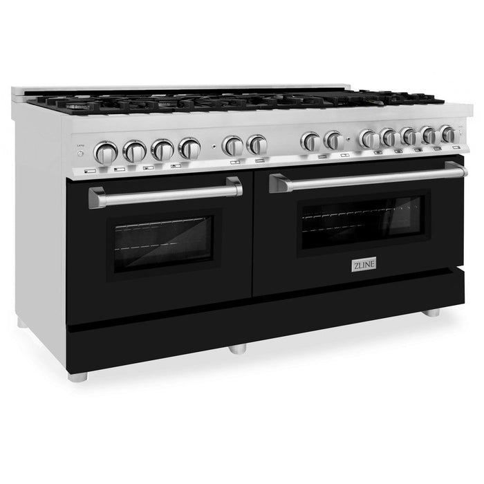 ZLINE 60 in. 7.4 cu. ft. Legacy Dual Fuel Range with 9 Burner Gas Cooktop and 2 Electric Convection Ovens in Stainless Steel and Black Matte Doors (RA-BLM-60)