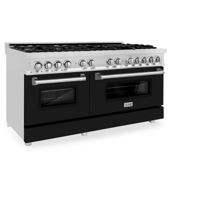 ZLINE 60 in. 7.4 cu. ft. Legacy Dual Fuel Range with 9 Burner Gas Cooktop and 2 Electric Convection Ovens in Stainless Steel and Black Matte Doors (RA-BLM-60)