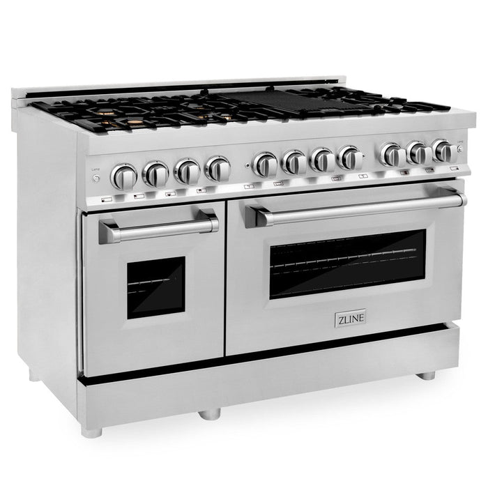 ZLINE 48 in. 6.0 cu. ft. Legacy Dual Fuel Range with Gas Cooktop and 2 Electric Ovens in Stainless Steel with Brass Burners (RA-BR-48)