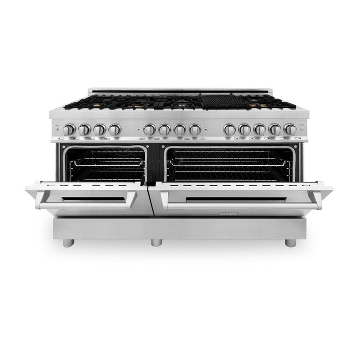 ZLINE 60 in. 7.4 cu. ft. Legacy Dual Fuel Range with Gas Cooktop and 2 Electric Convection Ovens in Stainless Steel with 8 Brass Burners (RA-BR-60)