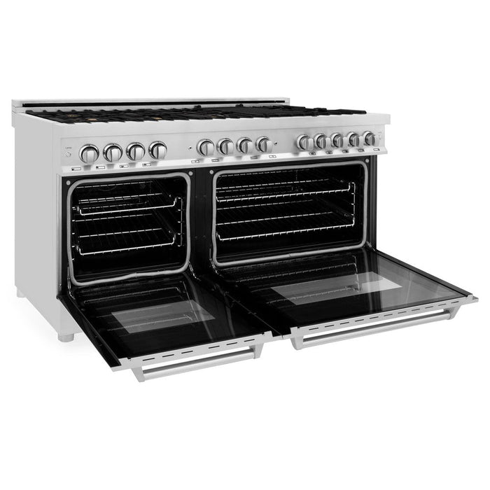 ZLINE 60 in. 7.4 cu. ft. Legacy Dual Fuel Range with Gas Cooktop and 2 Electric Convection Ovens in Stainless Steel with 8 Brass Burners (RA-BR-60)