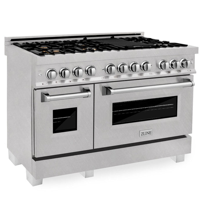 ZLINE 48 in. 6.0 cu. ft. Legacy Dual Fuel Range with Gas Cooktop and 2 Electric Ovens in DuraSnow® Stainless Steel with Brass Burners (RAS-SN-BR-48)