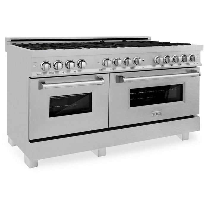 ZLINE 60 in. 7.4 cu. ft. Legacy Dual Fuel Range with Gas Cooktop and 2 Electric Convection Ovens in DuraSnow® Stainless Steel with 8 Brass Burners (RAS-SN-BR-60)