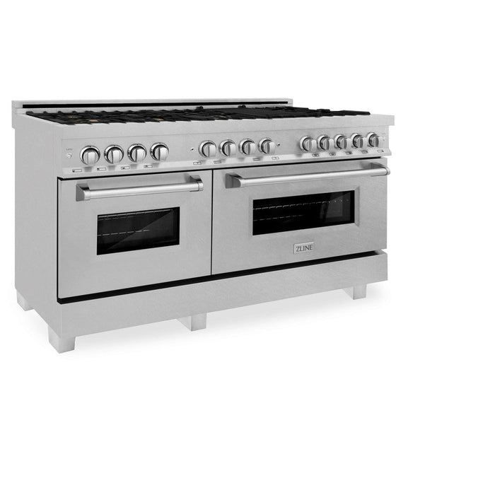 ZLINE 60 in. 7.4 cu. ft. Legacy Dual Fuel Range with Gas Cooktop and 2 Electric Convection Ovens in DuraSnow® Stainless Steel with 8 Brass Burners (RAS-SN-BR-60)