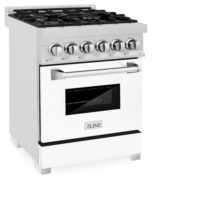 ZLINE 24 in. 2.8 cu. ft. Legacy Dual Fuel Range with 4 Burner Gas Cooktop and Electric Convection Oven in DuraSnow® Stainless Steel and White Matte Door (RAS-WM-24)