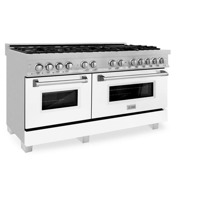 ZLINE 60 in. 7.4 cu. ft. Legacy Dual Fuel Range with 9 Burner Gas Cooktop and 2 Electric Convection Ovens in DuraSnow® Stainless Steel and White Matte Doors (RAS-WM-60)