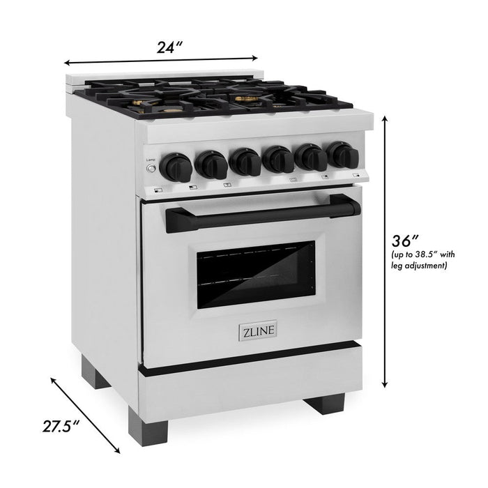 ZLINE Autograph Edition 24 in. 2.8 cu. ft. Legacy Dual Fuel Range with 4 Burner Gas Cooktop and Electric Convection Oven in Stainless Steel and Matte Black Accents (RAZ-24-MB)