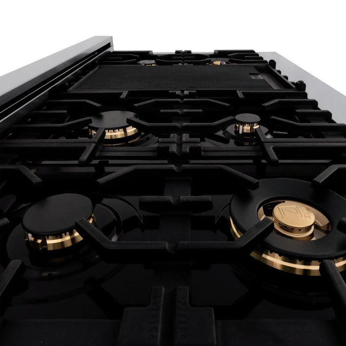 ZLINE Autograph Edition 60 in. 7.4 cu. ft. Legacy Dual Fuel Range with 9 Burner Gas Cooktop and 2 Electric Convection Ovens in Stainless Steel and Matte Black Accents (RAZ-60-MB)