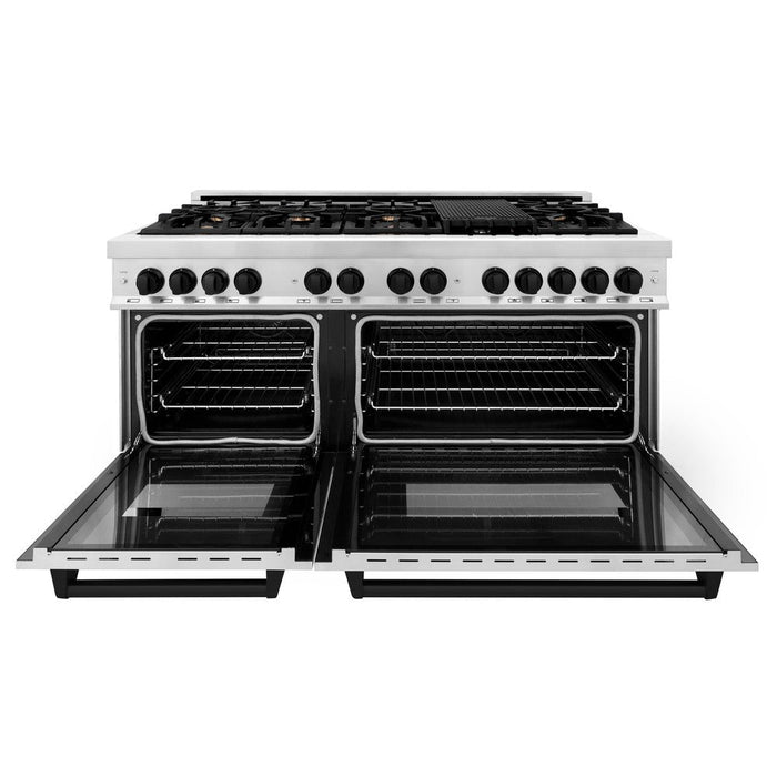 ZLINE Autograph Edition 60 in. 7.4 cu. ft. Legacy Dual Fuel Range with 9 Burner Gas Cooktop and 2 Electric Convection Ovens in Stainless Steel and Matte Black Accents (RAZ-60-MB)