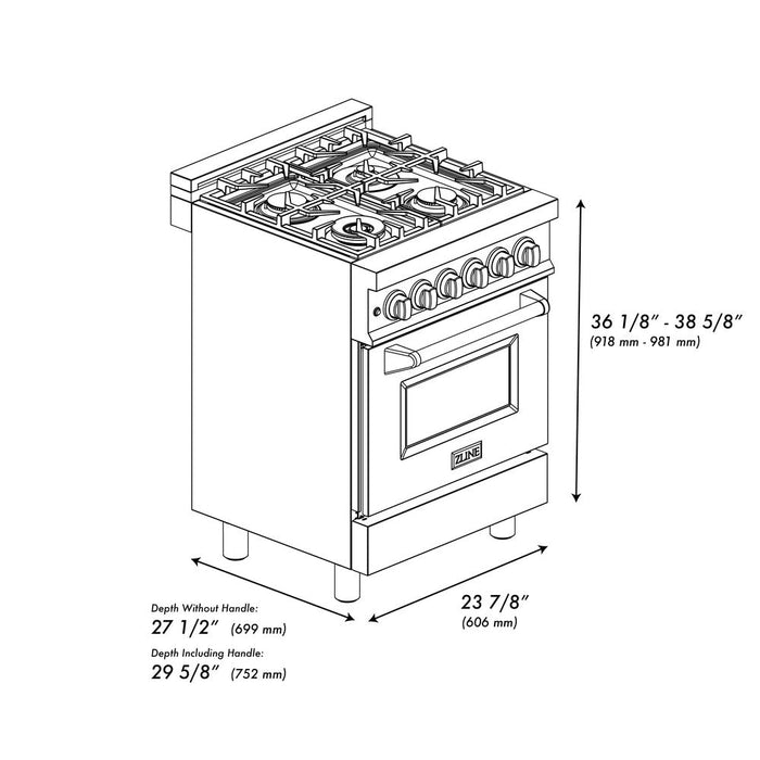 ZLINE 24 in. 2.8 cu. ft. Legacy Dual Fuel Range with 4 Burner Gas Cooktop and Electric Convection Oven in Stainless Steel with DuraSnow® Door (RA-SN-24)