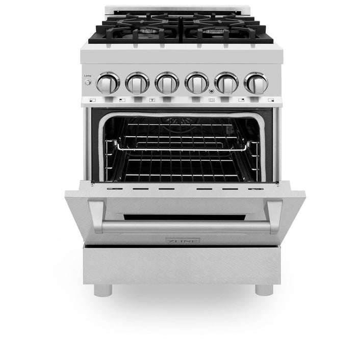 ZLINE 24 in. 2.8 cu. ft. Legacy Dual Fuel Range with 4 Burner Gas Cooktop and Electric Convection Oven in Stainless Steel with DuraSnow® Door (RA-SN-24)