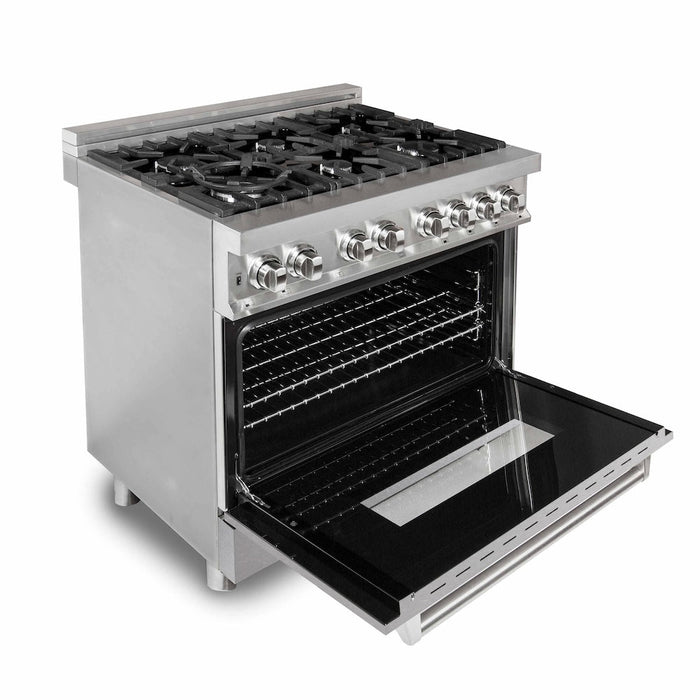 ZLINE 36 in. 4.6 cu. ft. Legacy Dual Fuel Range with 6 Burner Gas Cooktop and Electric Convection Oven in Stainless Steel with DuraSnow® Door (RA-SN-36)