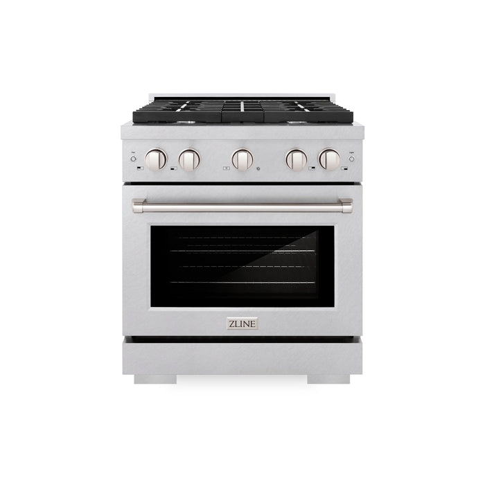 ZLINE 30 in. 4.2 cu. ft. Paramount Dual Fuel Range with 4 Burner Gas Cooktop and Electric Convection Oven in DuraSnow® Stainless Steel (SDRS-30)