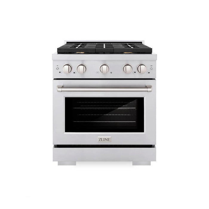 ZLINE 30 in. 4.2 cu. ft. Paramount Gas Range with Convection Gas Oven in Stainless Steel with 4 Brass Burners (SGR-BR-30)