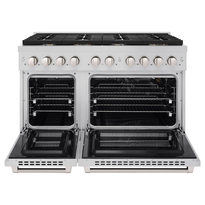 ZLINE 48 in. 6.7 cu. ft. Paramount Double Oven Gas Range in Stainless Steel with 8 Brass Burners (SGR-BR-48)