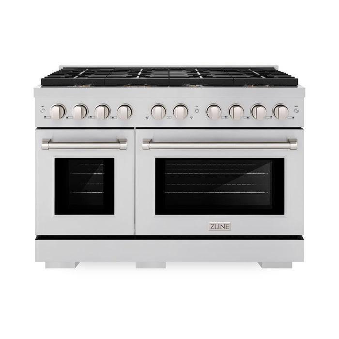 ZLINE 48 in. 6.7 cu. ft. Paramount Double Oven Gas Range in Stainless Steel with 8 Brass Burners (SGR-BR-48)