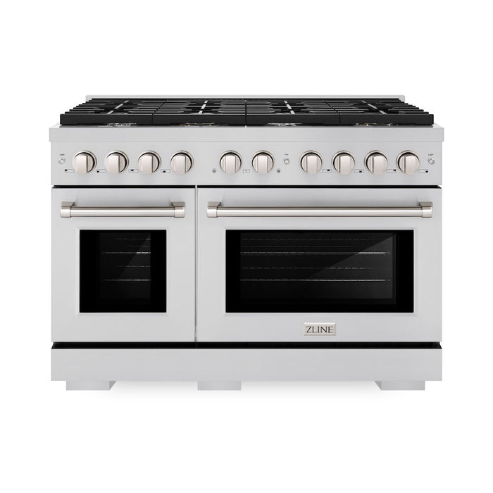 ZLINE 48 in. 6.7 cu. ft. Paramount Double Oven Gas Range with 8 Burner Cooktop in Stainless Steel (SGR48)