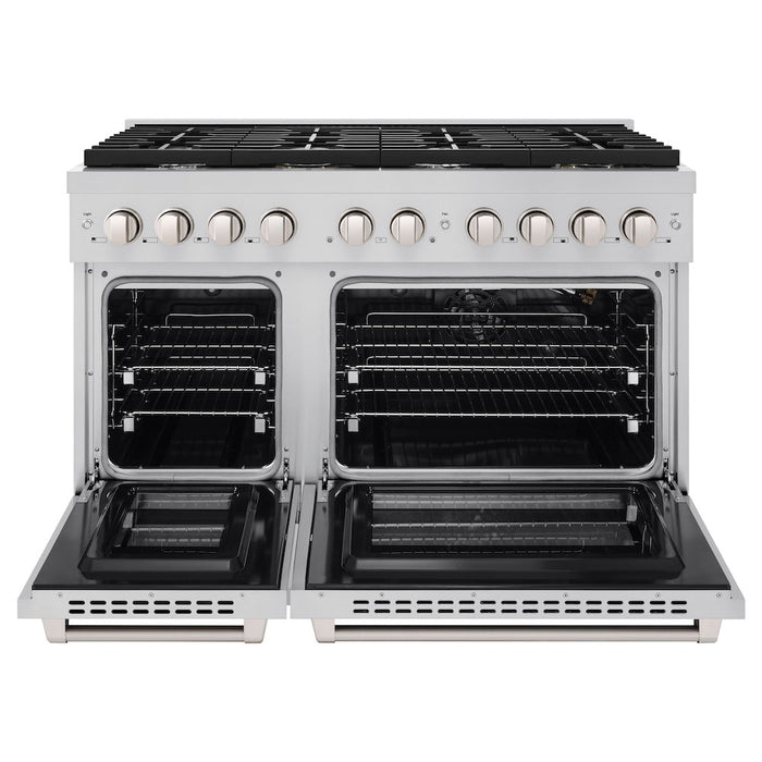 ZLINE 48 in. 6.7 cu. ft. Paramount Double Oven Gas Range with 8 Burner Cooktop in Stainless Steel (SGR48)