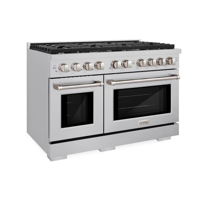 ZLINE 48 in. 6.7 cu. ft. Paramount Double Oven Gas Range with 8 Burner Cooktop in Stainless Steel (SGR48)