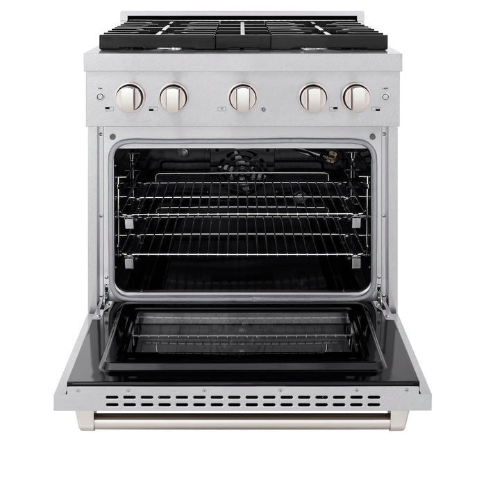 ZLINE 30 in. 4.2 cu. ft. Paramount Gas Range with 4 Burner Cooktop and Convection Gas Oven in DuraSnow® Stainless Steel (SGRS-30)