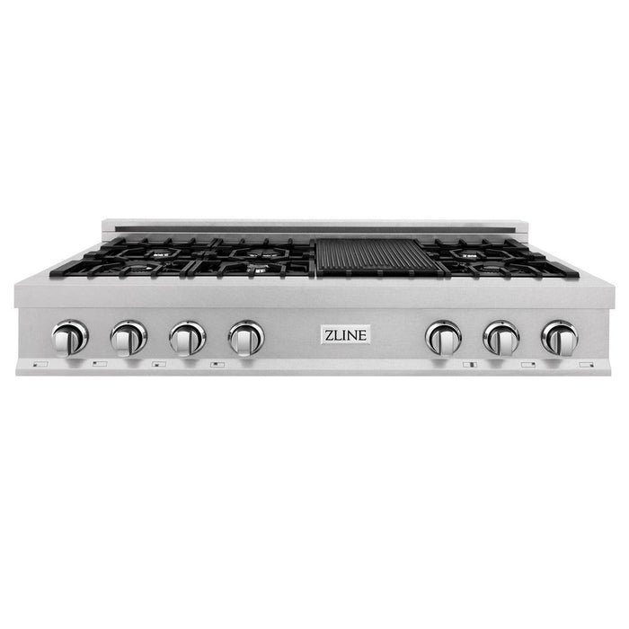 ZLINE 48 in. Porcelain Gas Rangetop in DuraSnow® Stainless Steel with 7 Gas Burners and Griddle (RTS-48)